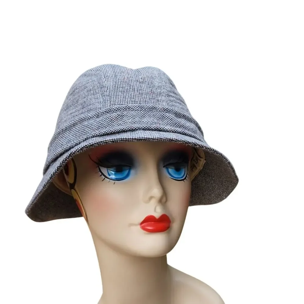 Vintage Black Tweed Cloche Bucket Hat L Quiet Luxury Equestrian Dark Academia - Picture 4 of 10
